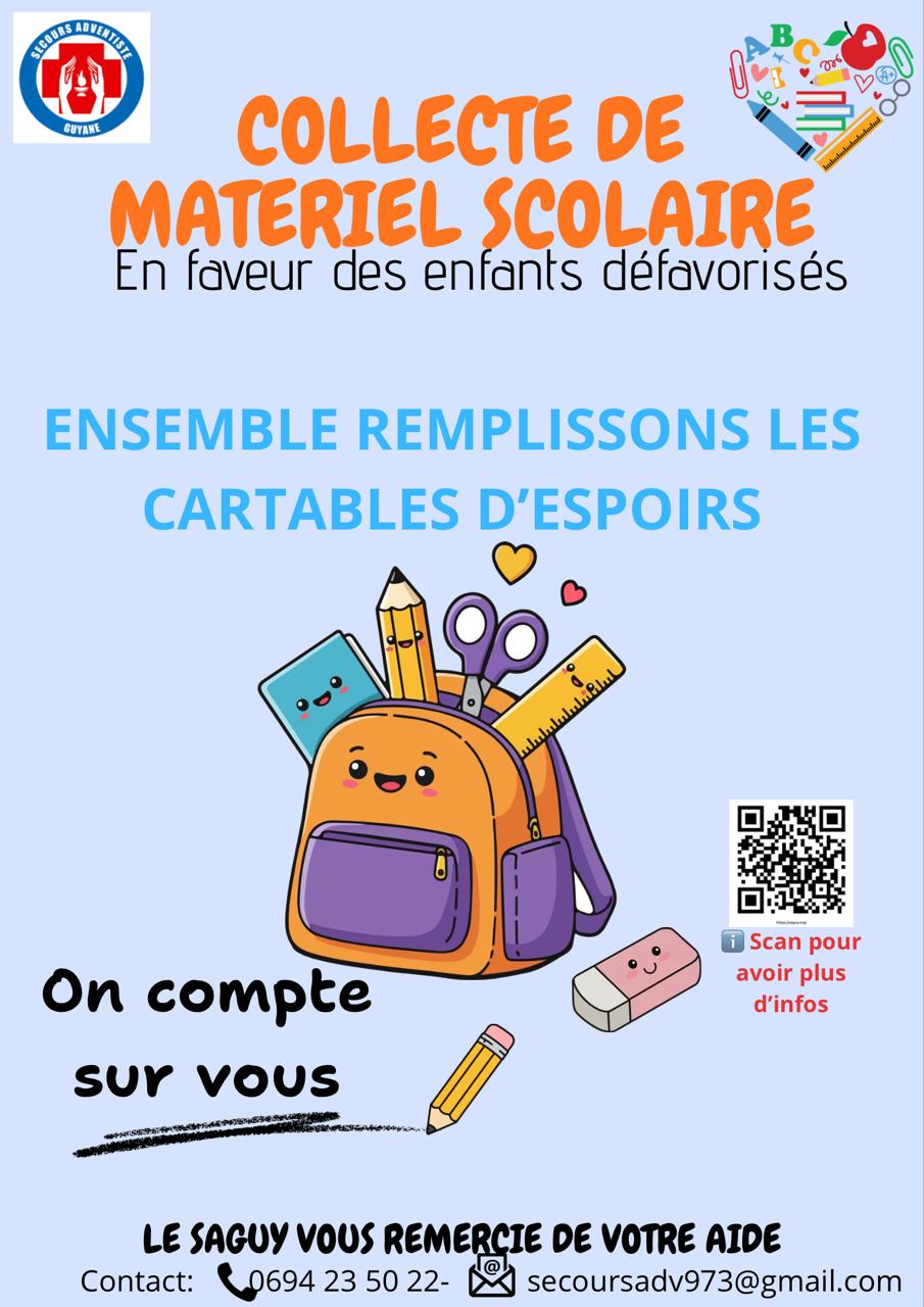 Affiche de la collecte de matériel scolaire — Ensemble remplissons les cartables d'espoirs